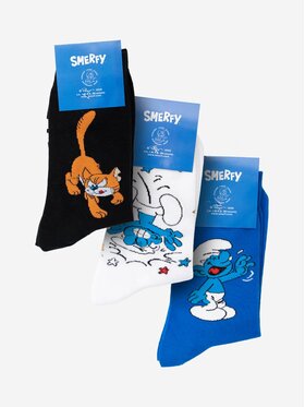 Smerfy Smerfy Zestaw 3 par wysokich skarpet unisex Zestaw 3 Par Długich Skarpet Kolorowych Smerfy Klakier & Ważniak & Zgrywus 41-46 Niebieski