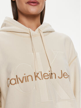 Calvin Klein Jeans Vsakodnevna Obleka Hero Monologo Hoodie Dress J20J223245 Écru Relaxed Fit