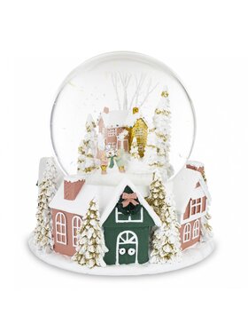MIAhome MIAhome Figurka Kula śnieżna świąteczna Pastelowe Domki 16x15x15 cm Różowy