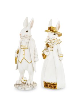 MIAhome MIAhome Figurka Królik i króliczka w złotym kapeluszu 36x13x10,5 cm Biały