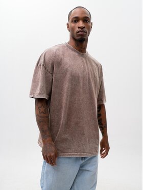 Urban City Urban City T-Shirt Szeroka luźna efekt sprania sprana 130176 Brązowy Oversize