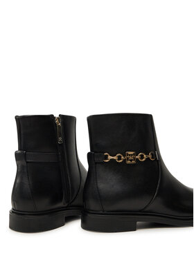 Tommy Hilfiger Škornji Th Chain Leather Low Bootie FW0FW08251 Črna