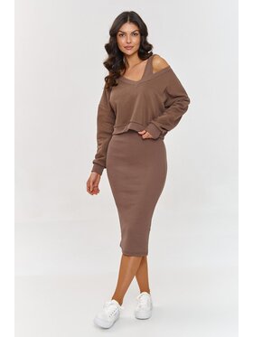 Makadamia Makadamia Komplet bluza i sukienka A10 Brązowy Regular Fit