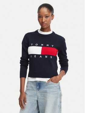 Tommy Jeans Tommy Jeans Sveter Flag DW0DW22930 Tmavomodrá Regular Fit