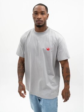 Jigga Wear Jigga Wear T-Shirt Koszulka Z Krótkim Rękawem Oversize Męska Szara / Czerwona Jigga Wear Haft Simple Crown L Szary Oversize