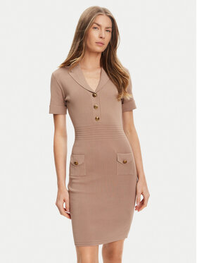 Guess Guess Sukienka dzianinowa W5YK29 Z0130 Beżowy Slim Fit