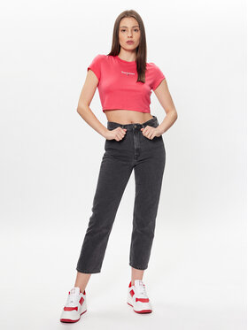 Tommy Jeans Majica Essential Logo DW0DW15444 Roza Cropped Fit