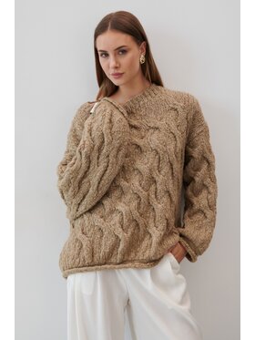 Fobya Fobya Sweter F1767 Brązowy Basic Fit