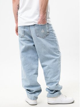 Jigga Wear Jigga Wear Jeansy Spodnie Jeansowe Baggy Z Uszkodzeniami Męskie Jasne Niebieskie Jigga Wear Crown XXL Niebieski Baggy Fit