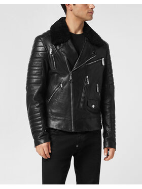 PHILIPP PLEIN PHILIPP PLEIN Kožená bunda 26985 Černá Slim Fit