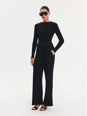 Nudyess Nudyess Spodnie materiałowe Canvas z prążka Czarny Relaxed Fit