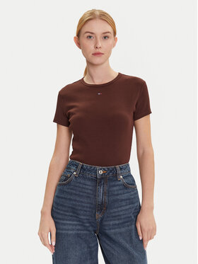 Tommy Jeans Tommy Jeans Tričko Essential DW0DW17383 Hnedá Slim Fit