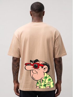 Smerfy Smerfy T-Shirt Gargamel na wakacjach szeroka luźna 132539 Beżowy Oversize