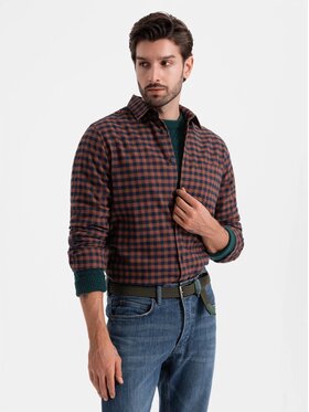 Ombre Ombre Koszula OM-SHCS-0150 Bordowy Regular Fit