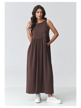 Makadamia Makadamia Sukienka codzienna M932 Brązowy Loose Fit