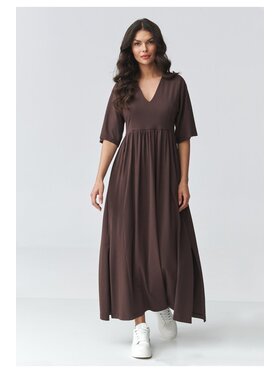 Makadamia Makadamia Sukienka codzienna M933 Brązowy Loose Fit