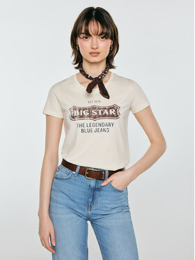 BIG STAR BIG STAR T-Shirt RISSMELNA Kremowy Basic Fit
