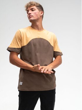 Good Luck Good Luck T-Shirt Koszulka Shoulder Pad dwukolorowa kawa mocha M Brązowy Regular Fit