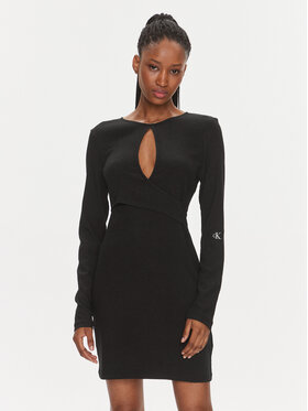 Calvin Klein Jeans Calvin Klein Jeans Sukienka koktajlowa Front Split Wrap Ls Dress J20J222516 Czarny Slim Fit