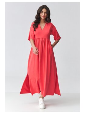 Makadamia Makadamia Sukienka codzienna M933 Koralowy Loose Fit