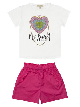 TWINSET TWINSET Komplet t-shirt i spodenki 231GJ2049 Biały Regular Fit
