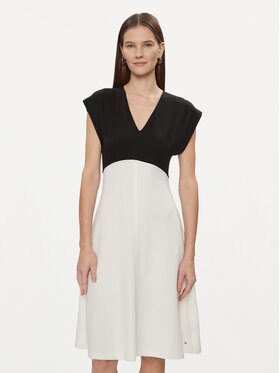 Tommy Hilfiger Tommy Hilfiger Kokteilinė suknelė Shiny Interlock V-Nk Ns Knee Drs WW0WW40731 Écru Slim Fit