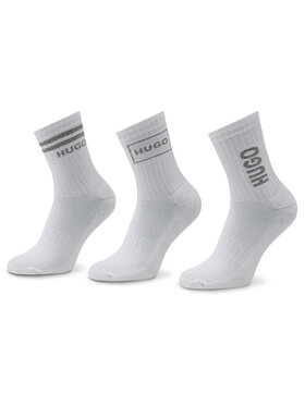 Hugo Hugo Комплект 3 чифта дълги чорапи дамски 3p Qs Rib Logo Cc W 50484149 Бял