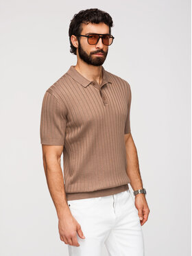 Ombre Ombre Polo OM-POSS-0169 Brązowy Slim Fit