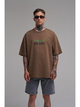 MyStars MyStars T-Shirt Koszulka Z Krótkim Rękawem Oversize Męska Jasna Brązowa Machinist Hunt Your Dream L Brązowy Oversize
