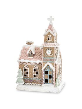 MIAhome MIAhome Dekoracja piernikowy kościół LED 23,5x14x12 cm IGLESIA Brązowy