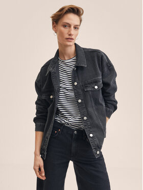 Mango Mango Kurtka jeansowa Dafne 27075792 Czarny Oversize