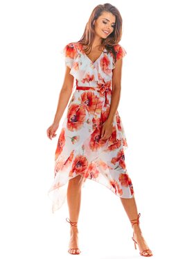 Awama Awama Sukienka letnia A308 Czerwony Basic Fit