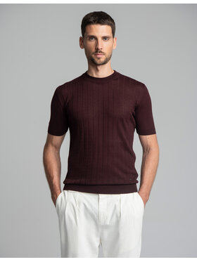 Borgio Borgio T-Shirt Telve Bordowy Slim Fit
