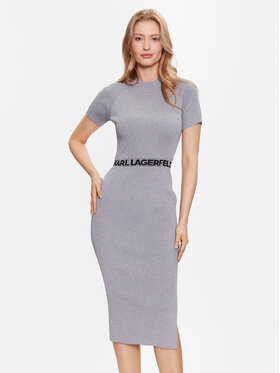 KARL LAGERFELD KARL LAGERFELD Плетена рокля 230W1359 Сребрист Slim Fit