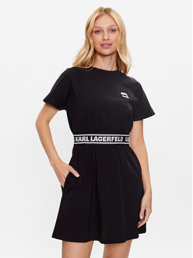 KARL LAGERFELD KARL LAGERFELD Sukienka codzienna Ikonik Logo 230W1370 Czarny Regular Fit