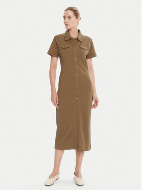 Tommy Hilfiger Tommy Hilfiger Рокля тип риза Gold Button WW0WW44617 Кафяв Regular Fit
