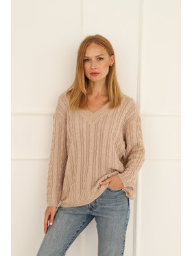 Entelier Entelier Sweter z dekoltem Beżowy Comfortable Fit