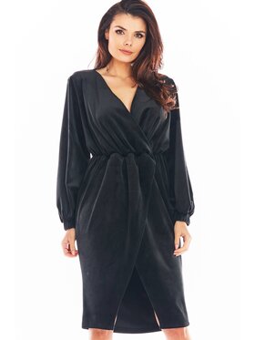 Awama Awama Úpletové šaty A406 Čierna Basic Fit