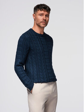 Ombre Ombre Sweter OM-SWSW-0173 Granatowy Regular Fit
