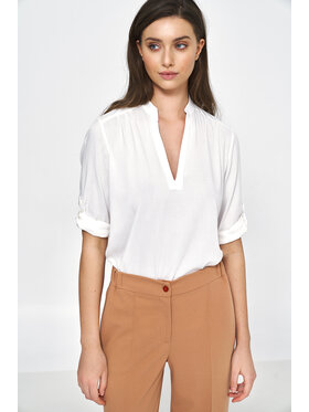 NIFE NIFE Bluzka z podwijanym rękawem Écru Classic Fit