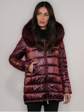 FAN LEATHER FAN LEATHER Kurtka puchowa Puchowa z Kapturem 88 Bordowy Loose Fit