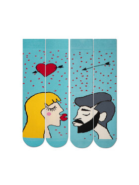 Zooksy Zooksy Zestaw 2 par wysokich skarpet unisex Miłośniki Box Miłośnica Blond + Miłośnik Czarny Błękitny