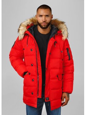 PITBULL PITBULL Kurtka zimowa Kurtka zimowa parka męska z kapturem Kingston S Czerwony Regular Fit