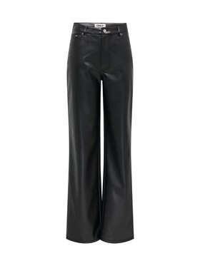 ONLY ONLY Spodnie skórzane Onljuicy lana wide faux le pant Czarny Regular Fit