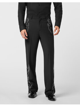 PHILIPP PLEIN PHILIPP PLEIN Kalhoty z materiálu 26127 Černá Wide Fit
