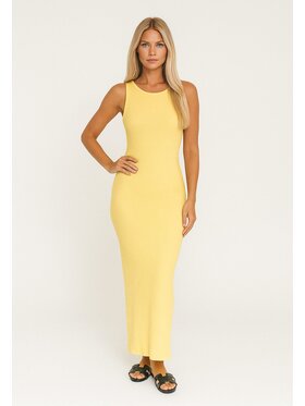 Nudyess Nudyess Sukienka dzianinowa Lanzarotte Maxi z prążka Żółty Fitted Fit
