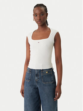 Tommy Jeans Tommy Jeans топ Smock Seersucker DW0DW22220 Бял Slim Fit