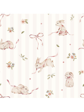 Dekornik Dekornik Tapeta Pink rabbits on stripes Różowy