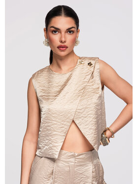 Ombre Ombre Bluzka OW-TS-E0004 Khaki Regular Fit