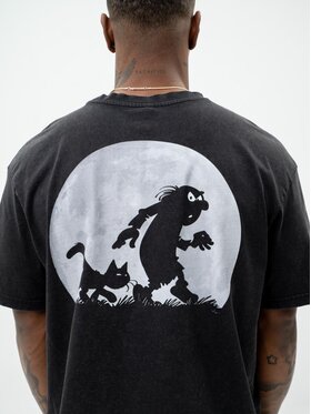 Smerfy Smerfy T-Shirt Koszulka Z Krótkim Rękawem Oversize Męska Sprana Czarna Smerfy Full Moon XL Czarny Oversize
